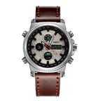 GESMART Men's Multifunction Sports LED Dual Display Digital Watch Water Resistant Genuine Leather Band