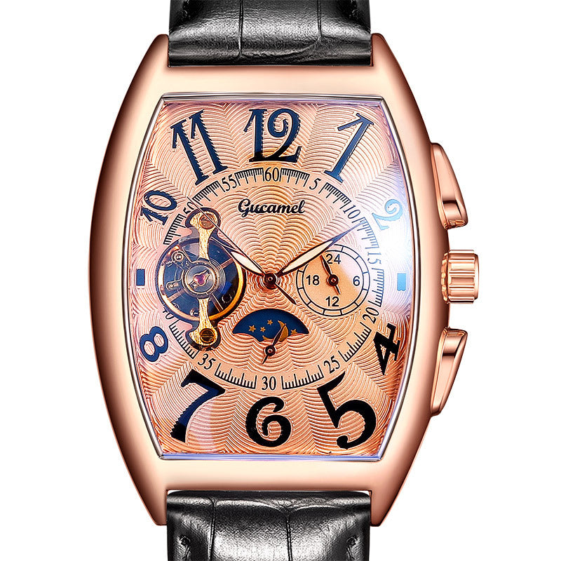 GESMART Men's Tonneau Shape Tourbillon Automatic Skeleton Mechanical Watch
