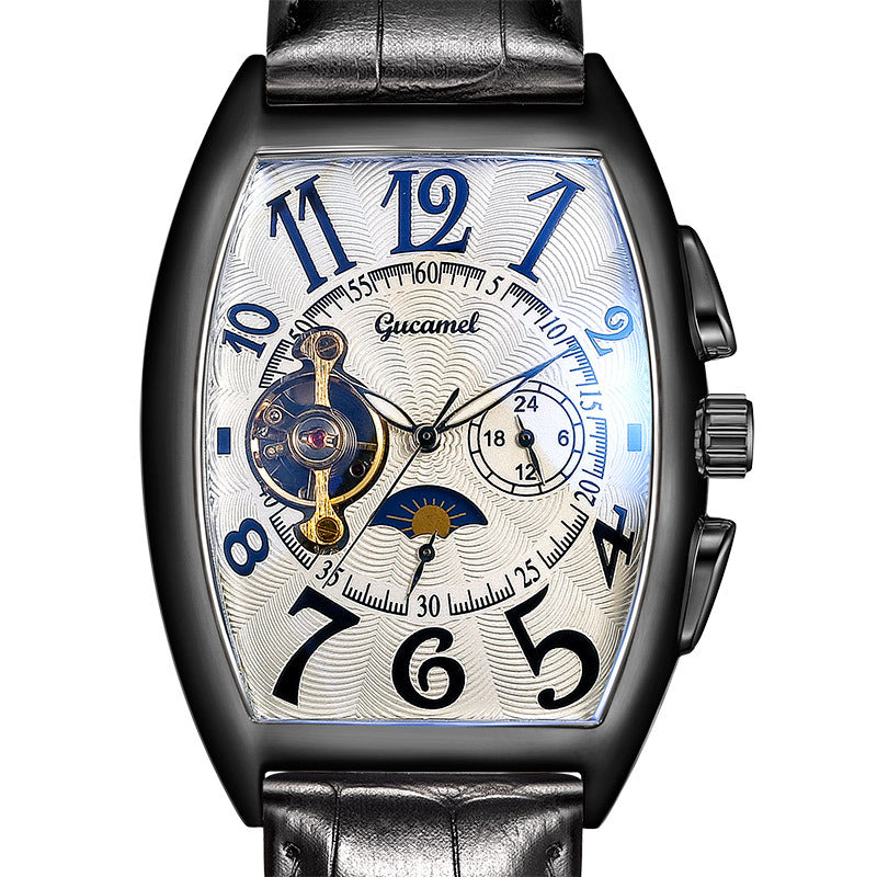 GESMART Men's Tonneau Shape Tourbillon Automatic Skeleton Mechanical Watch