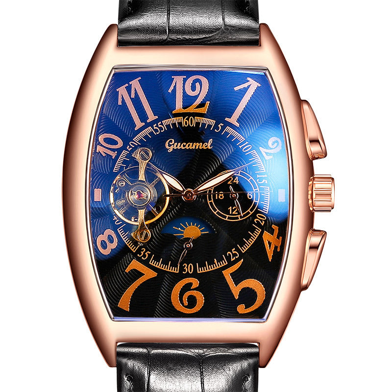 GESMART Men's Tonneau Shape Tourbillon Automatic Skeleton Mechanical Watch