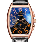 GESMART Men's Tonneau Shape Tourbillon Automatic Skeleton Mechanical Watch