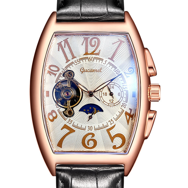 GESMART Men's Tonneau Shape Tourbillon Automatic Skeleton Mechanical Watch