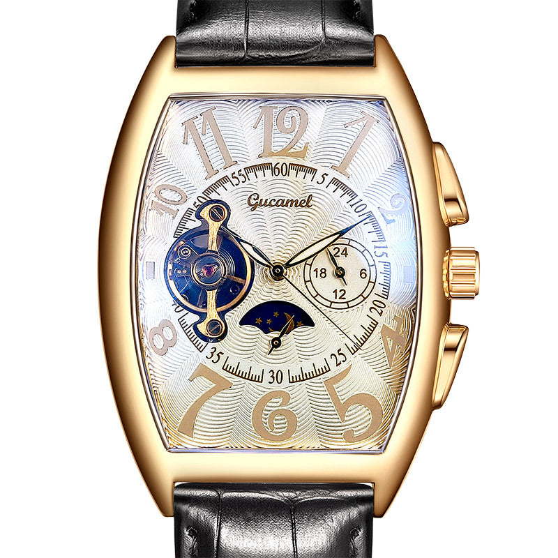 GESMART Men's Tonneau Shape Tourbillon Automatic Skeleton Mechanical Watch