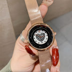 Women's Flowing-Sand Crystal Dial Mesh-Band Quartz Watch