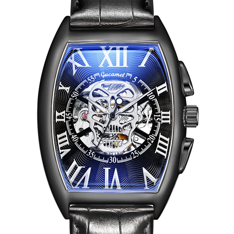 GESMART Men's Tonneau Shape Skull Skeleton Automatic Mechanical Watch European American Style