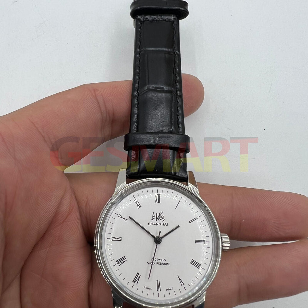 Shanghai Factory 36mm 8120 manual mechanical watch showcasing shock-resistant 17-jewel movement for precise timekeeping.