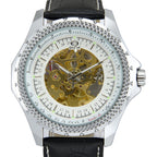 GESMART Men's Skeleton Automatic Mechanical Watch Steel Band Leather Band Fashion