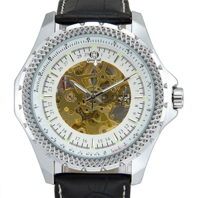 GESMART Men's Skeleton Automatic Mechanical Watch Steel Band Leather Band Fashion