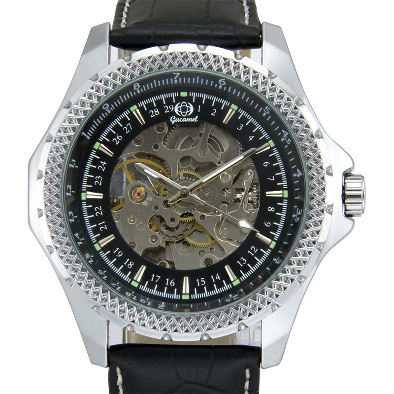 GESMART Men's Skeleton Automatic Mechanical Watch Steel Band Leather Band Fashion