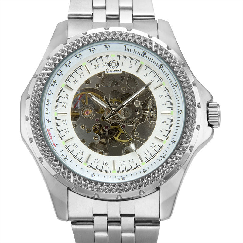 GESMART Men's Skeleton Automatic Mechanical Watch Steel Band Leather Band Fashion