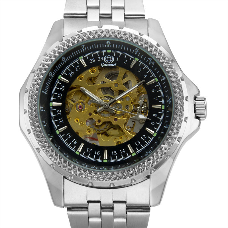 GESMART Men's Skeleton Automatic Mechanical Watch Steel Band Leather Band Fashion