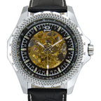 GESMART Men's Skeleton Automatic Mechanical Watch Steel Band Leather Band Fashion
