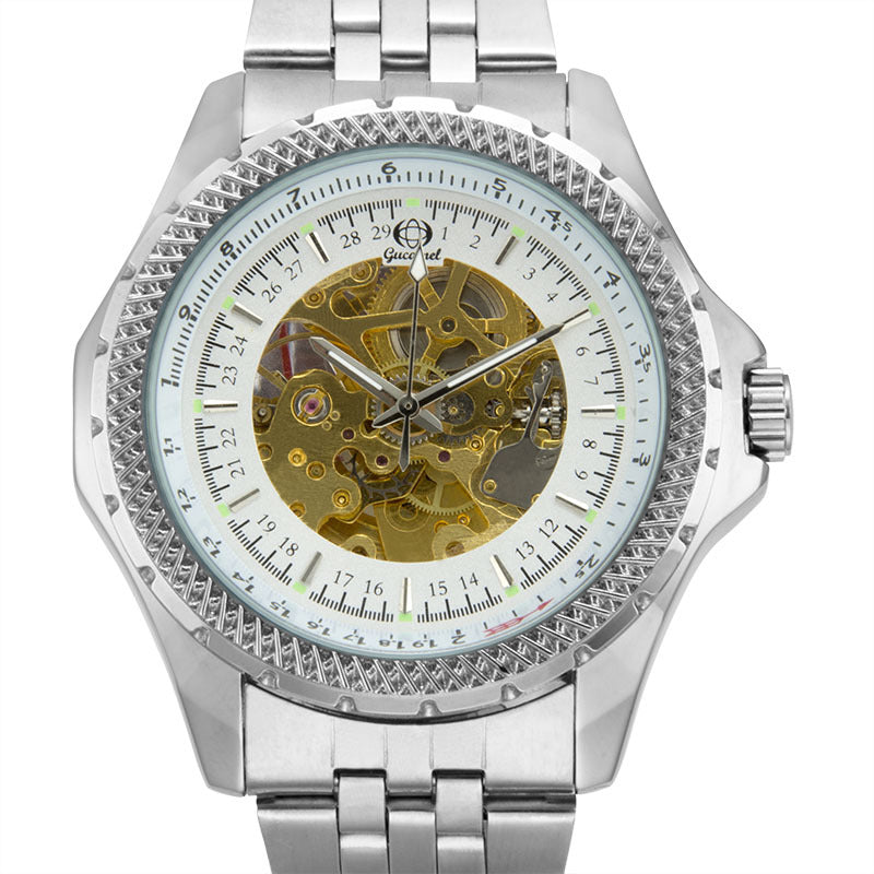 GESMART Men's Skeleton Automatic Mechanical Watch Steel Band Leather Band Fashion