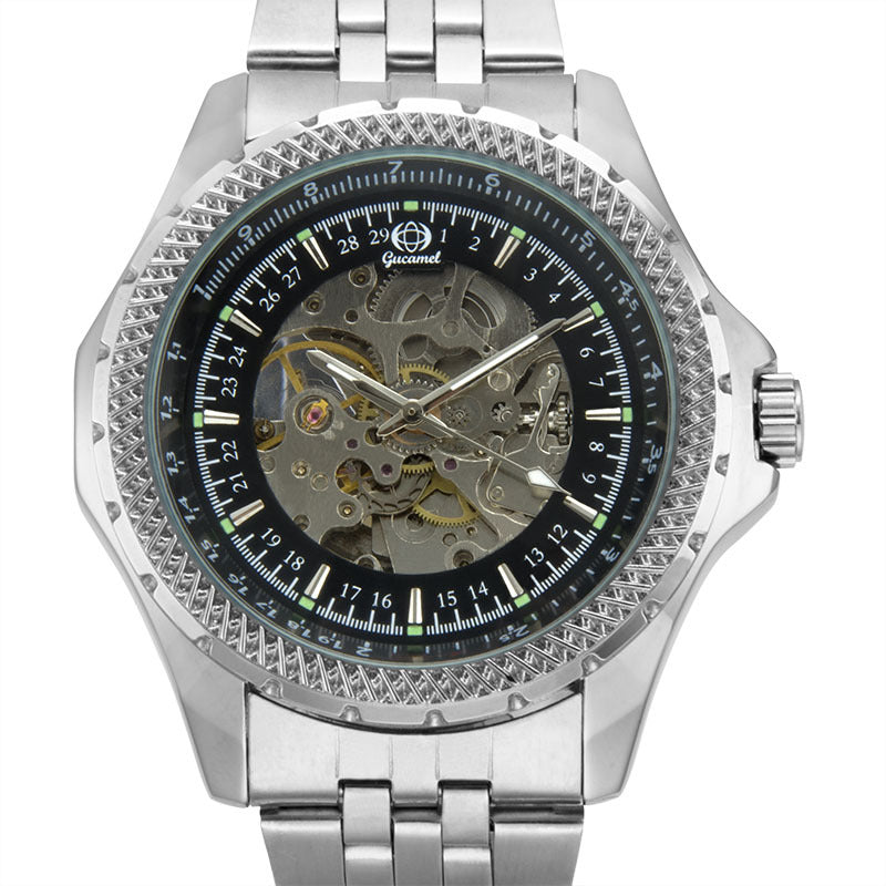 GESMART Men's Skeleton Automatic Mechanical Watch Steel Band Leather Band Fashion