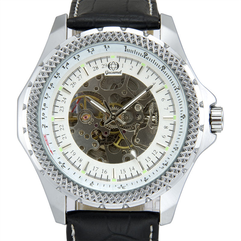 GESMART Men's Skeleton Automatic Mechanical Watch Steel Band Leather Band Fashion