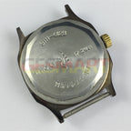 Black dial 34mm Dandong manual mechanical watch with gold markers and three hands, elegant design by Dandong.