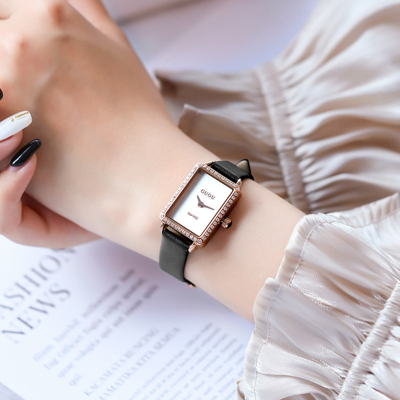 GESMART Women's Small Square Watch Slim Leather Band Compact Fashion Water Resistant Ladies Wristwatch