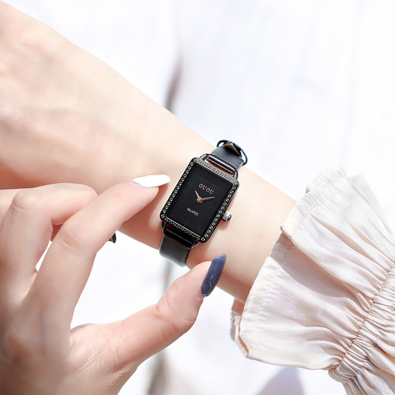 GESMART Women's Small Square Watch Slim Leather Band Compact Fashion Water Resistant Ladies Wristwatch