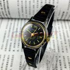 HAIDA 23mm elegant lady watch with black dial, golden hour markers, 17 jewels, manual mechanical movement.