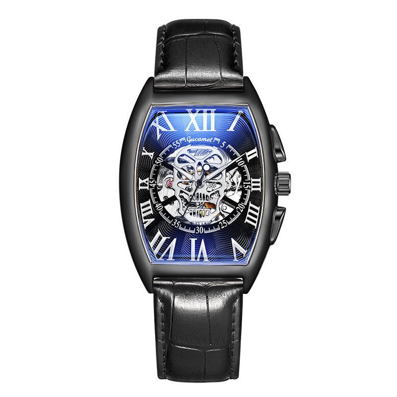 GESMART Men's Tonneau Shape Skull Skeleton Automatic Mechanical Watch European American Style