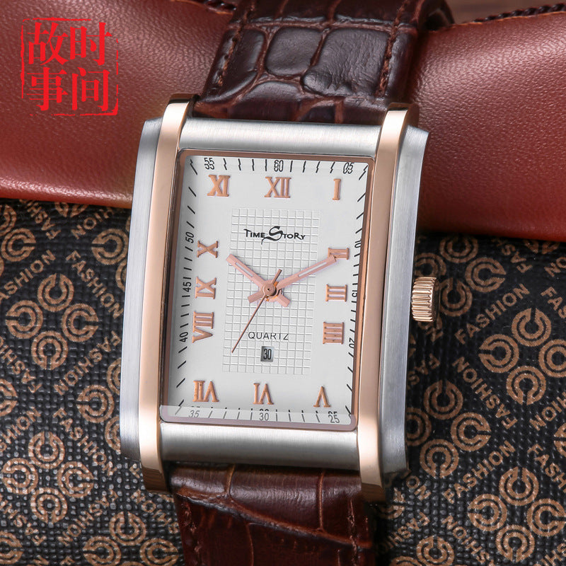 GESMART Men's Square Quartz Watch Calendar Water Resistant Stainless Steel 316L Case Fashion