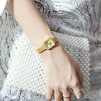 GESMART Women's New Small Square Quartz Watch Rhinestone Mesh Band Gold Tone Water Resistant