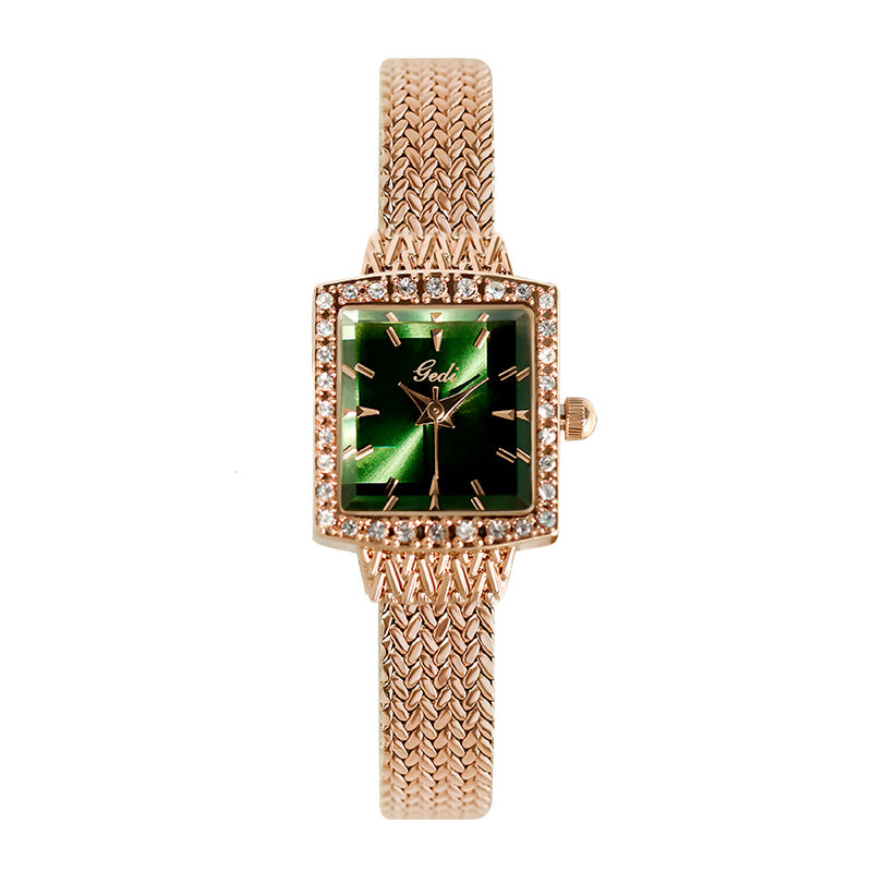 GESMART Women's New Small Square Quartz Watch Rhinestone Mesh Band Gold Tone Water Resistant