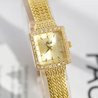 GESMART Women's New Small Square Quartz Watch Rhinestone Mesh Band Gold Tone Water Resistant