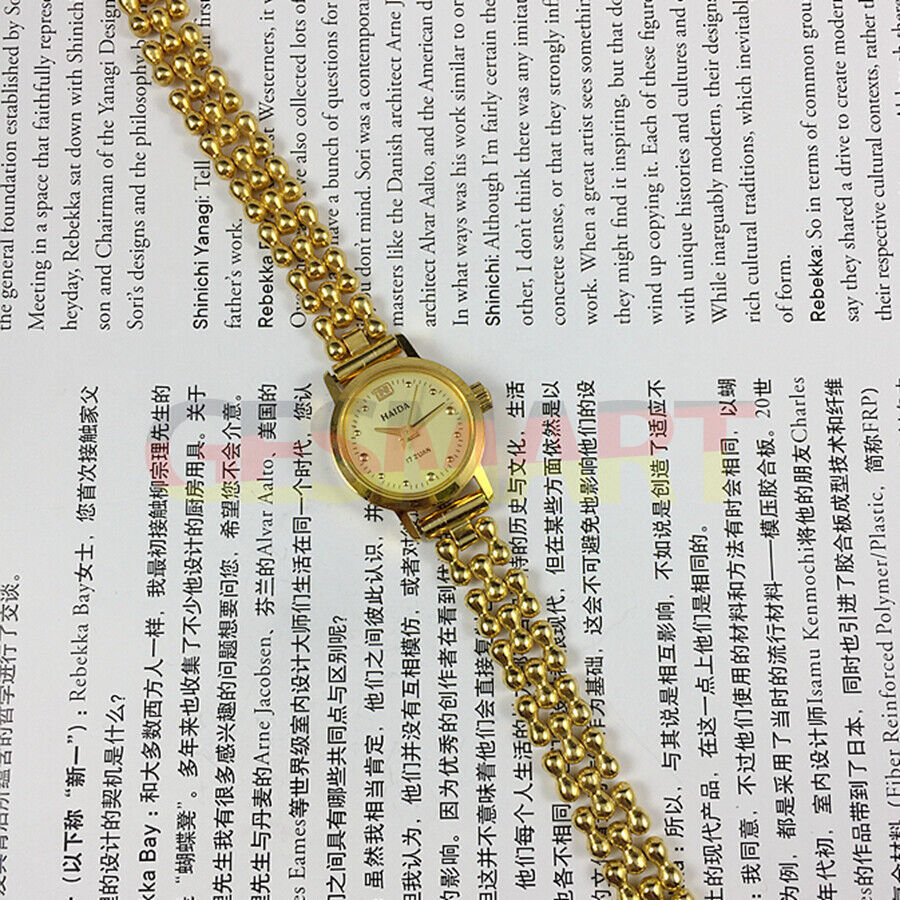Shanghai brand lady manual mechanical watch with 17 jewels, golden nail design, and 22mm elegant case size.