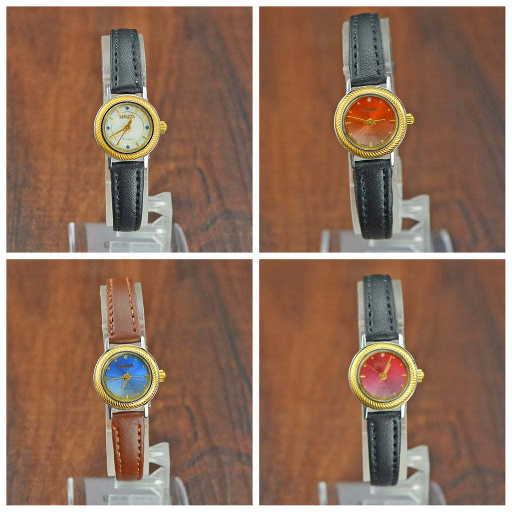 HAIDA Ladies Manual Wind Mechanical Watch Two-Tone Leather Strap Small Fashion