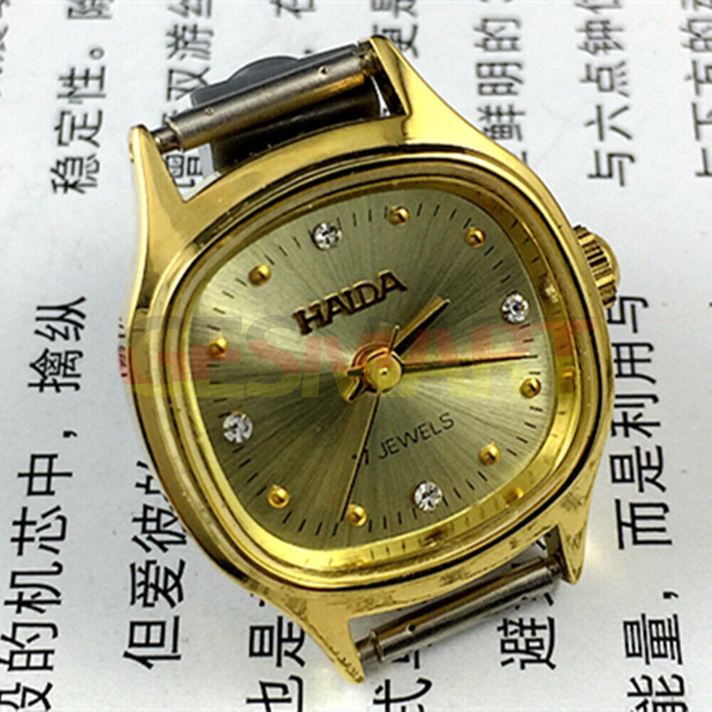 22mm HAIDA Lady Watch with golden square case and nail accents, manual mechanical, 17 jewels design