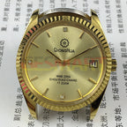 Chinese Qionghua men's manual mechanical watch showcasing 17 jewels, golden dial, and single calendar display for classic style.