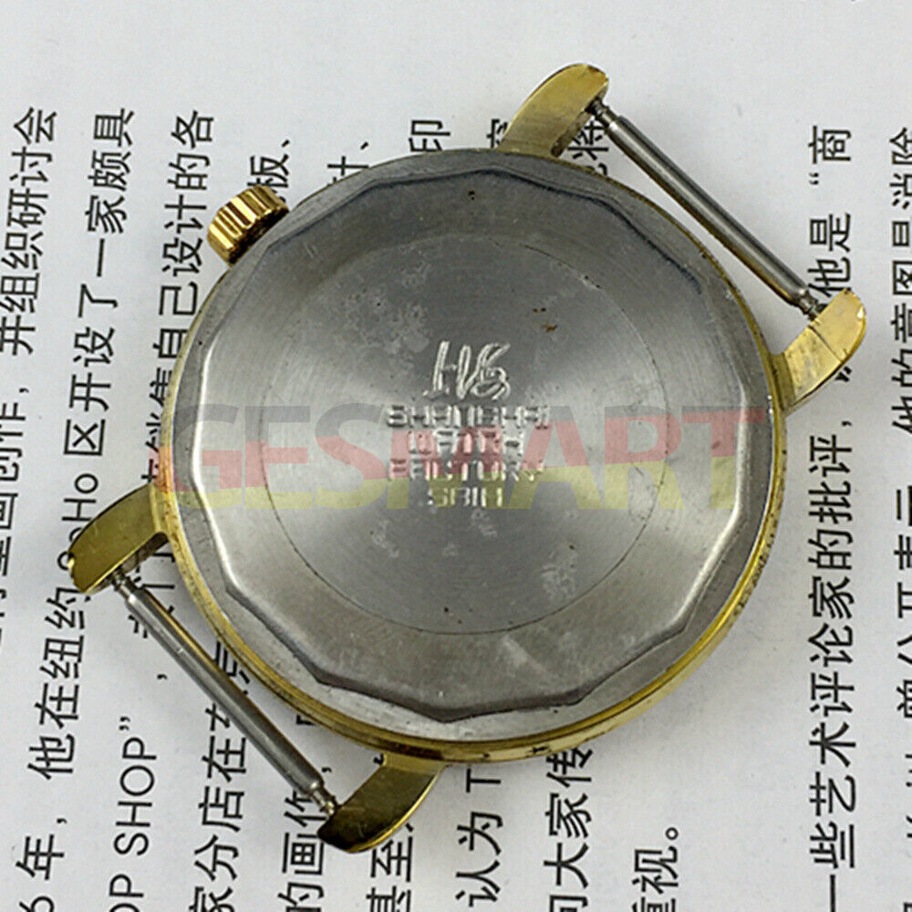 Shanghai Factory mechanical watch with golden nail markers and gradient grey dial for elegant wear.