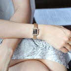 GESMART Women's New Small Square Quartz Watch Rhinestone Mesh Band Gold Tone Water Resistant