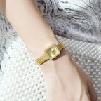 GESMART Women's New Small Square Quartz Watch Rhinestone Mesh Band Gold Tone Water Resistant