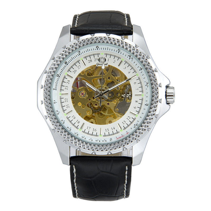 GESMART Men's Skeleton Automatic Mechanical Watch Steel Band Leather Band Fashion