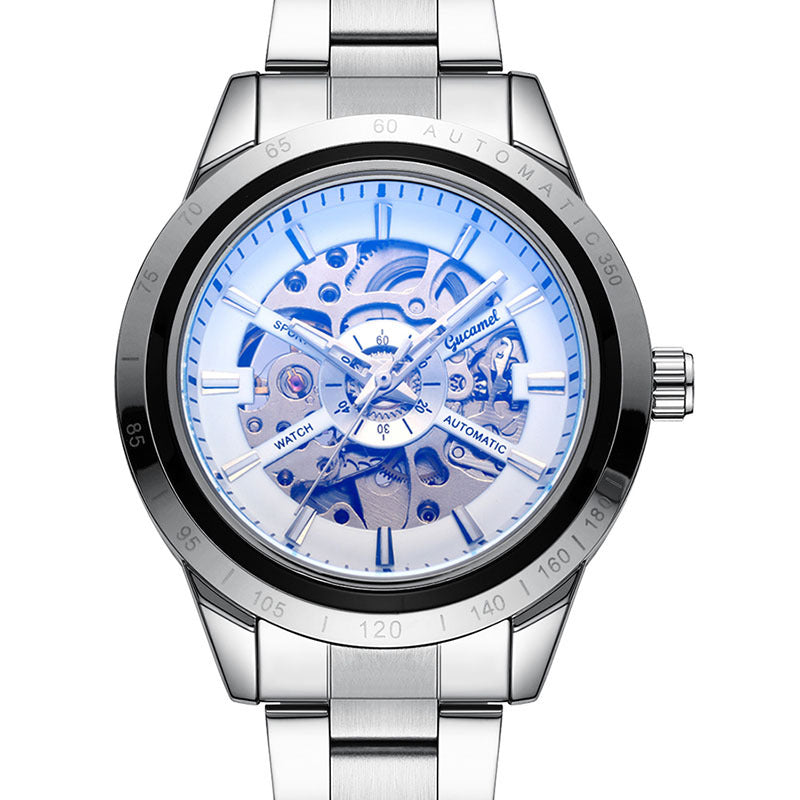 GESMART Men's Automatic Mechanical Watch Steel Band Skeleton Exhibition Case Back Business