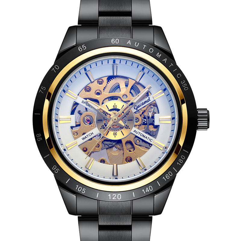 GESMART Men's Automatic Mechanical Watch Steel Band Skeleton Exhibition Case Back Business