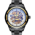 GESMART Men's Automatic Mechanical Watch Steel Band Skeleton Exhibition Case Back Business