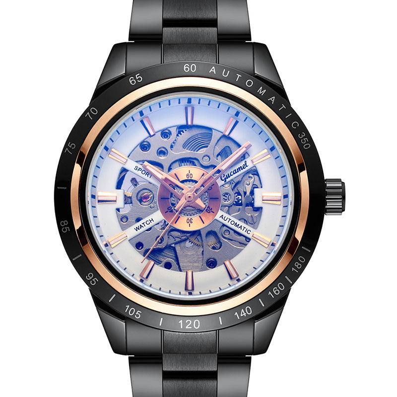 GESMART Men's Automatic Mechanical Watch Steel Band Skeleton Exhibition Case Back Business