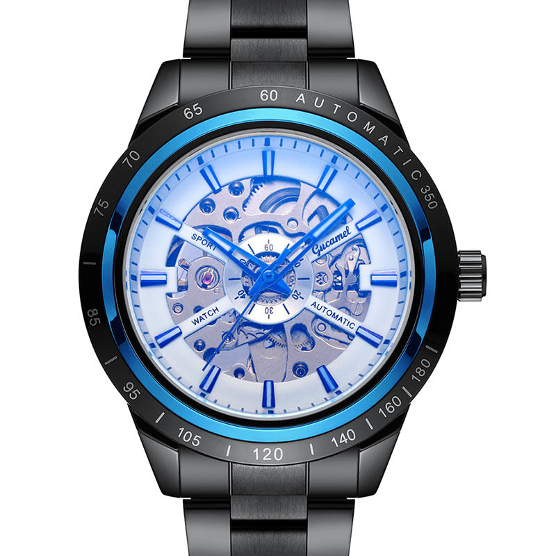 GESMART Men's Automatic Mechanical Watch Steel Band Skeleton Exhibition Case Back Business
