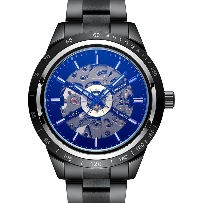 GESMART Men's Automatic Mechanical Watch Steel Band Skeleton Exhibition Case Back Business