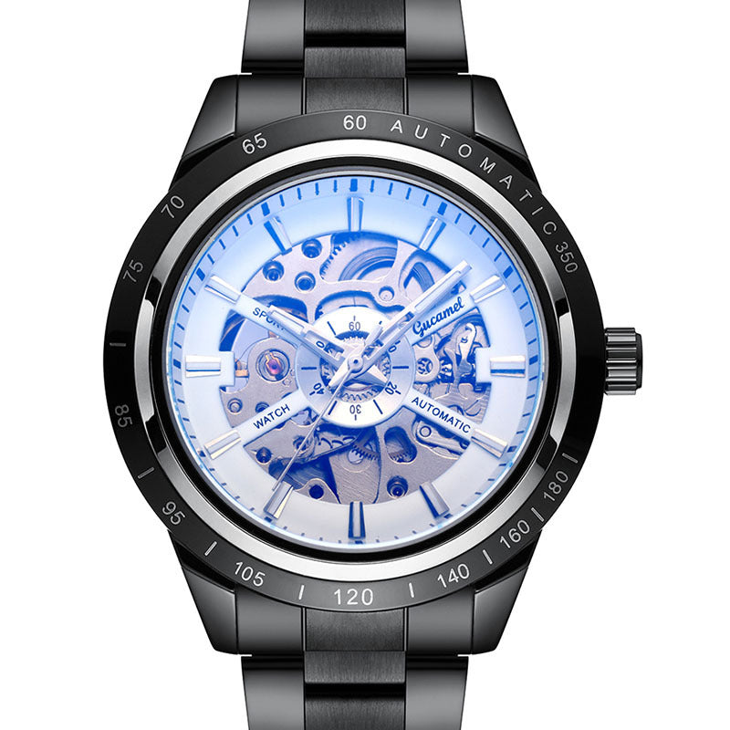 GESMART Men's Automatic Mechanical Watch Steel Band Skeleton Exhibition Case Back Business