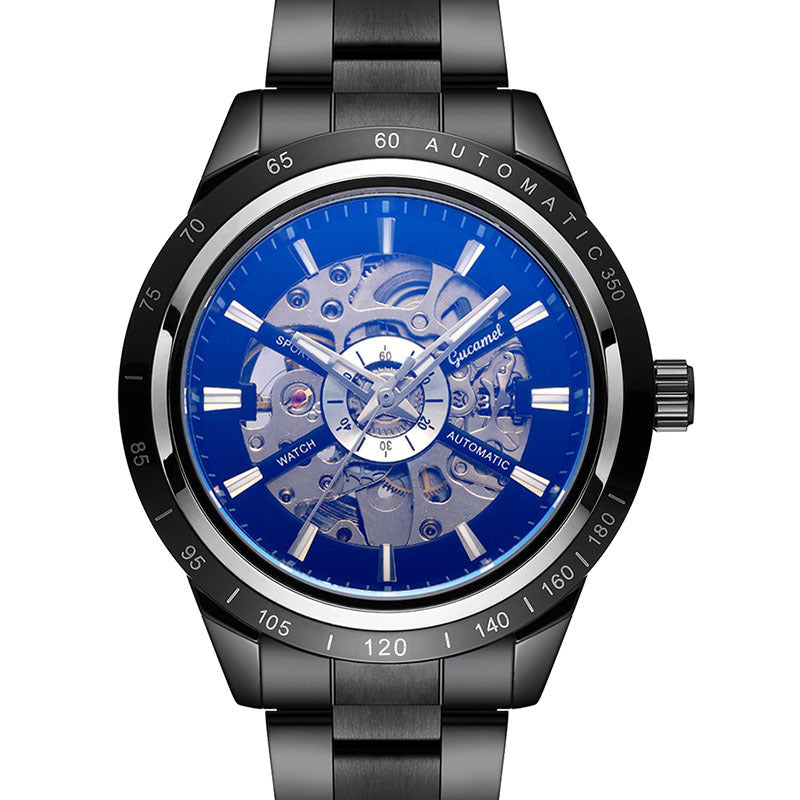 GESMART Men's Automatic Mechanical Watch Steel Band Skeleton Exhibition Case Back Business