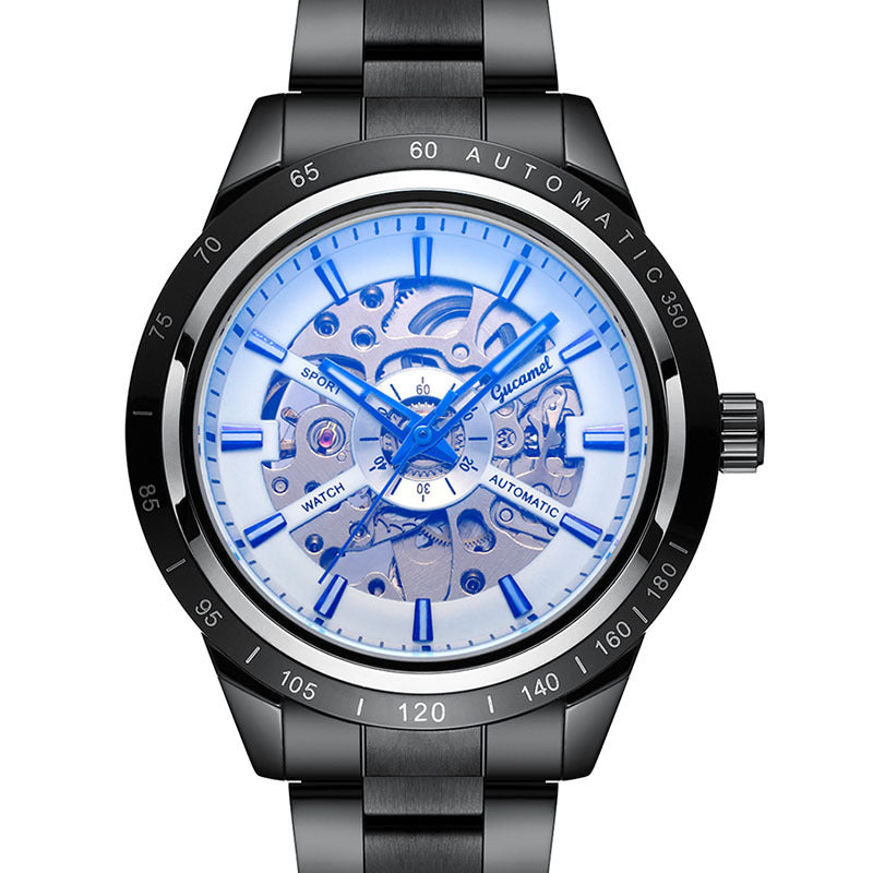 GESMART Men's Automatic Mechanical Watch Steel Band Skeleton Exhibition Case Back Business