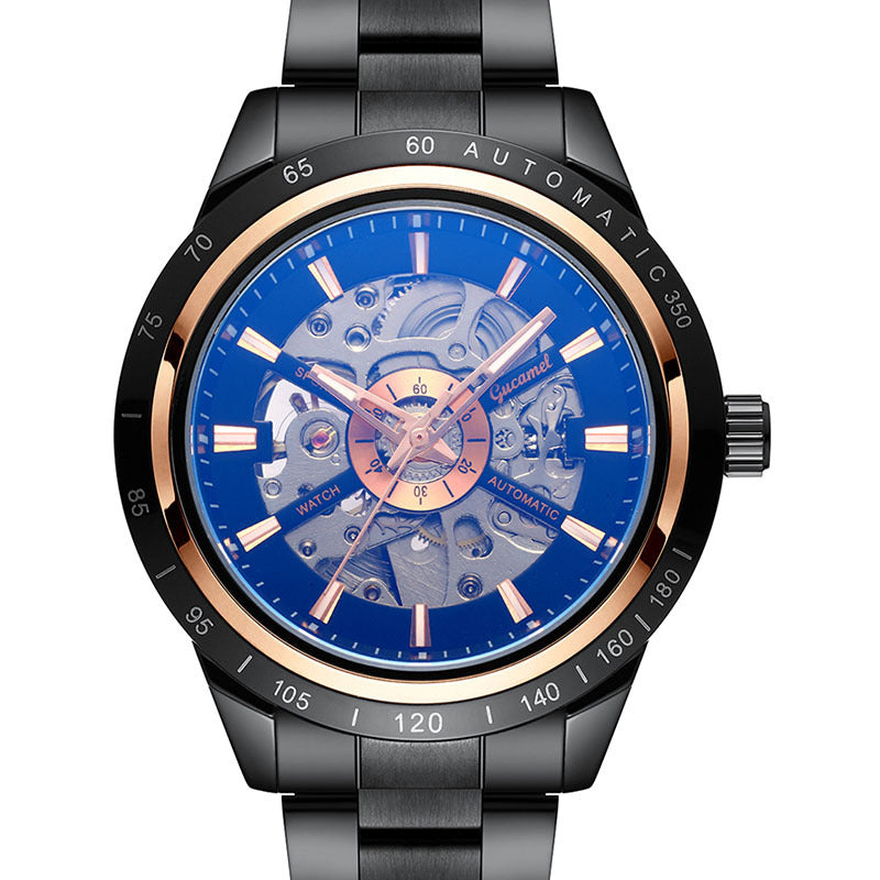 GESMART Men's Automatic Mechanical Watch Steel Band Skeleton Exhibition Case Back Business