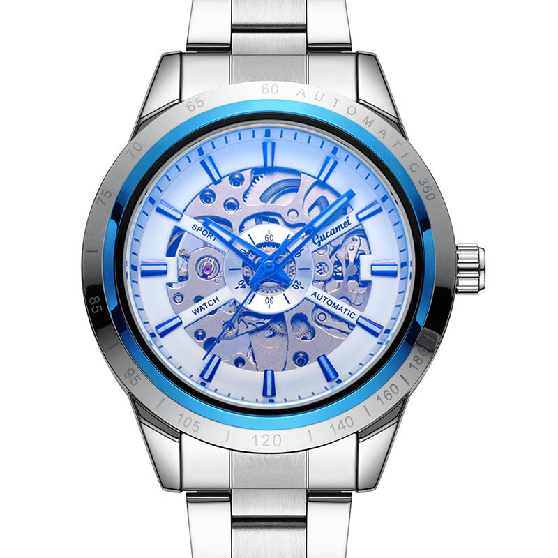 GESMART Men's Automatic Mechanical Watch Steel Band Skeleton Exhibition Case Back Business
