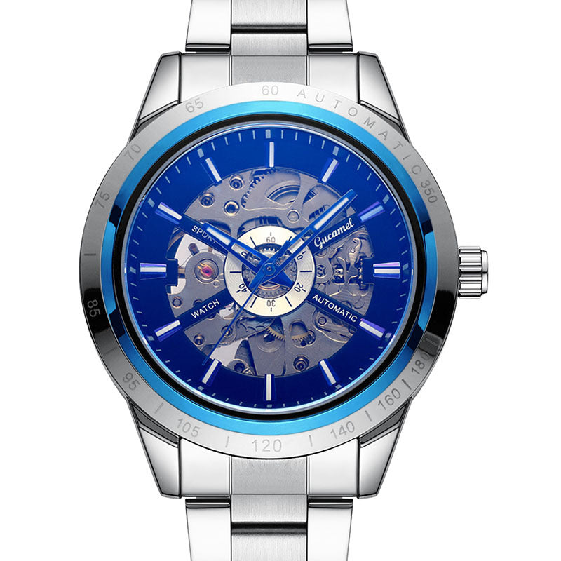 GESMART Men's Automatic Mechanical Watch Steel Band Skeleton Exhibition Case Back Business