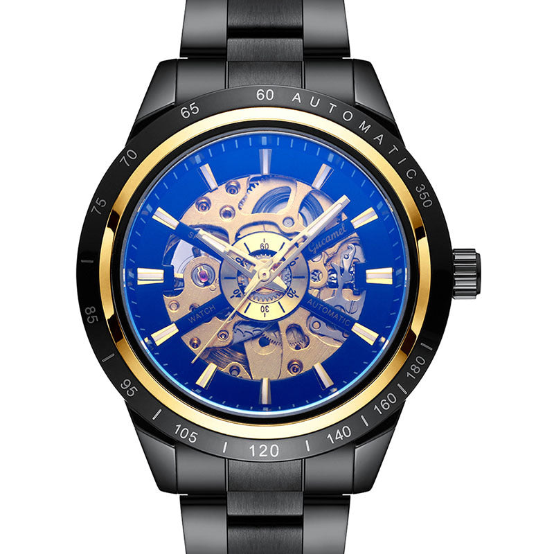 GESMART Men's Automatic Mechanical Watch Steel Band Skeleton Exhibition Case Back Business