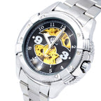 GESMART Men's Skeleton Automatic Mechanical Watch Diamond Studded Leather Band Fashion